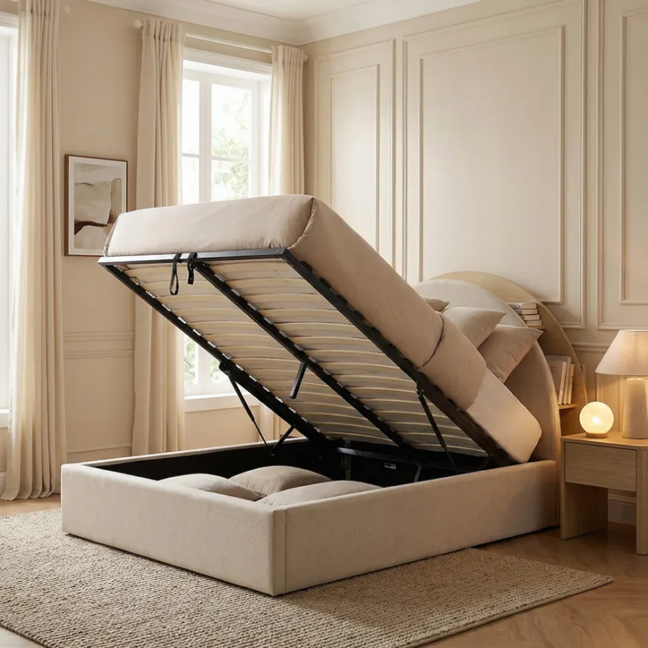 Discount Drawer BRIE Lit coffre en tissu avec rangements intégrés 160x200cm
