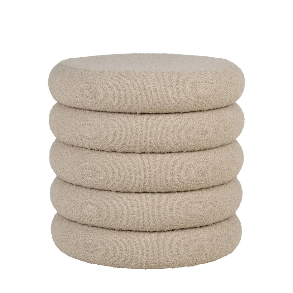 Best House Nordic BROOKLYN Pouf coffre rond en tissu bouclette ø44cm