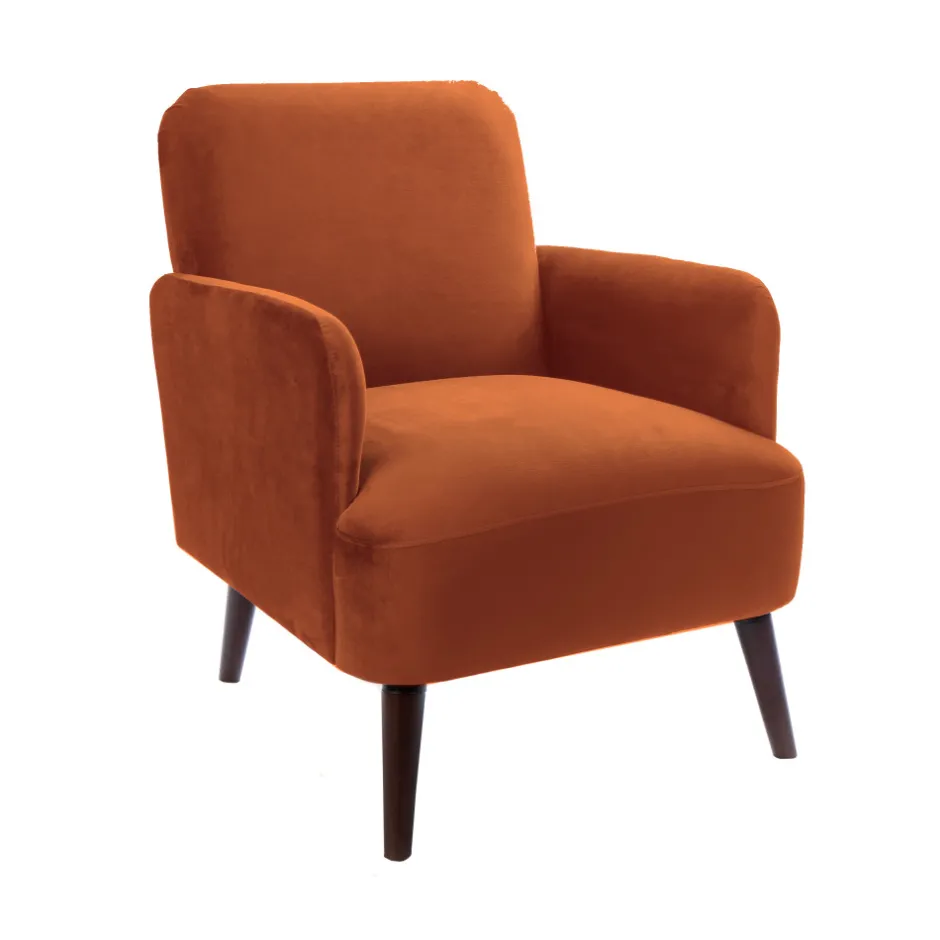 Clearance Drawer BROOKS Fauteuil rétro en velours pieds bois foncé