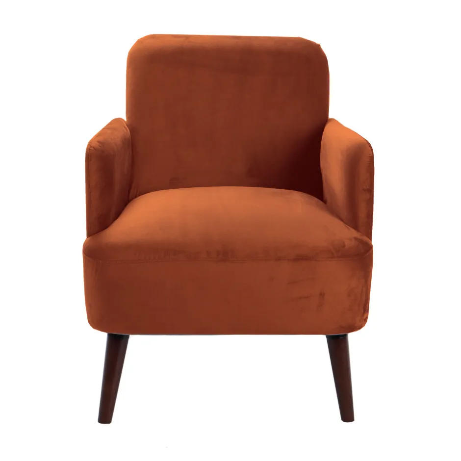 Clearance Drawer BROOKS Fauteuil rétro en velours pieds bois foncé