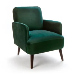 Clearance Drawer BROOKS Fauteuil rétro en velours pieds bois foncé