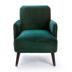 Clearance Drawer BROOKS Fauteuil rétro en velours pieds bois foncé