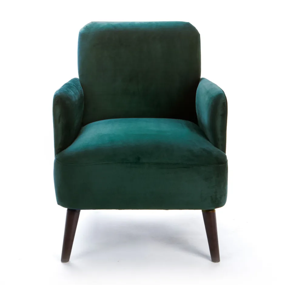 Clearance Drawer BROOKS Fauteuil rétro en velours pieds bois foncé