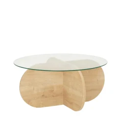 Online Drawer BULLY Table basse ronde en verre trempé et bois ø75cm