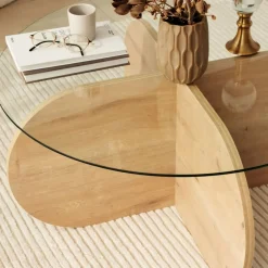 Online Drawer BULLY Table basse ronde en verre trempé et bois ø75cm