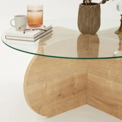 Online Drawer BULLY Table basse ronde en verre trempé et bois ø75cm