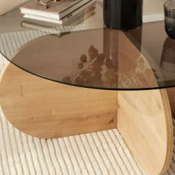 Hot Drawer BULLY Table basse ronde en verre trempé et bois ø75cm