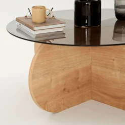 Hot Drawer BULLY Table basse ronde en verre trempé et bois ø75cm