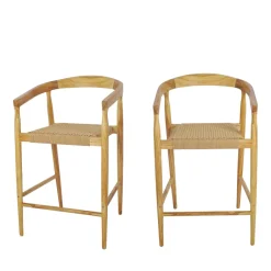Outlet Drawer BURI Lot de 2 fauteuils de bar en teck et corde tressé H65cm