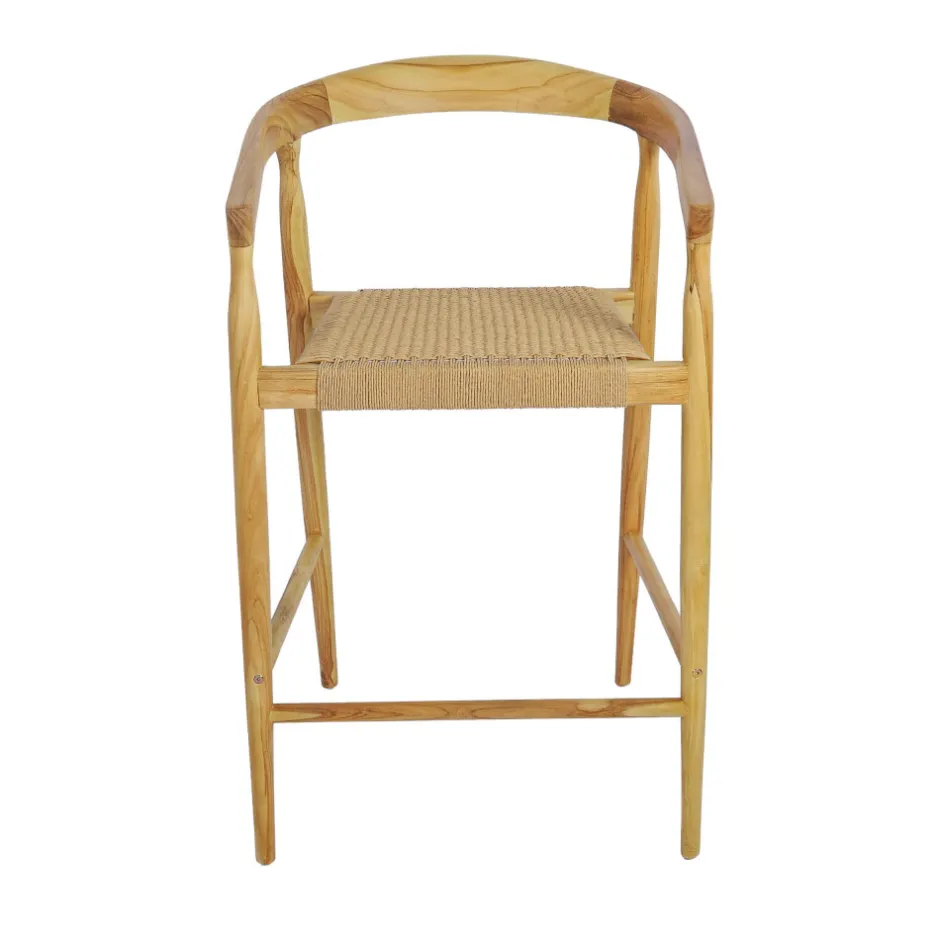Outlet Drawer BURI Lot de 2 fauteuils de bar en teck et corde tressé H65cm
