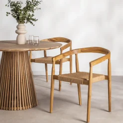 Discount Drawer BURI Lot de 2 fauteuils de table en teck et corde tressé