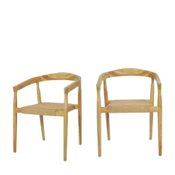 Discount Drawer BURI Lot de 2 fauteuils de table en teck et corde tressé