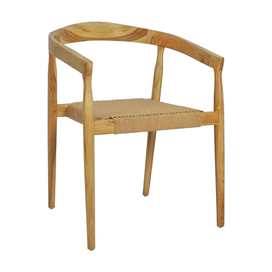 Discount Drawer BURI Lot de 2 fauteuils de table en teck et corde tressé
