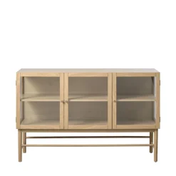 New No name CAHIR Buffet 3 portes en verre trempé et bois L132cm
