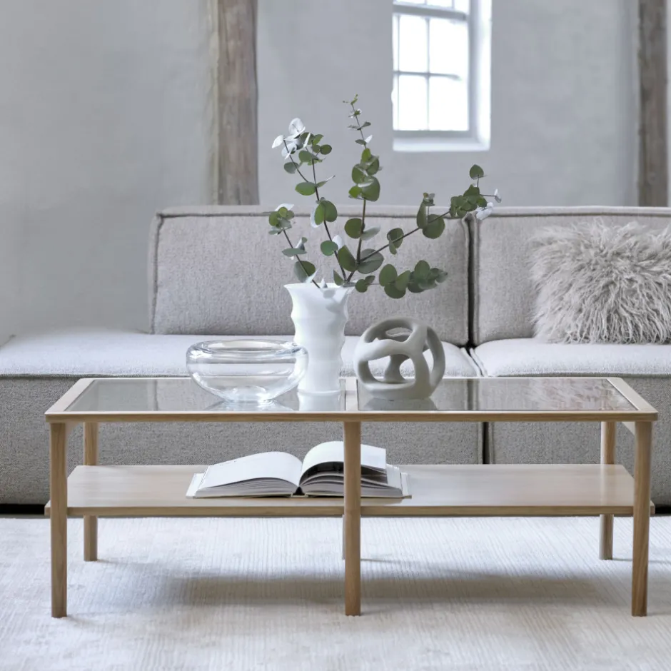 Clearance No name CAHIR Table basse en verre trempé et bois 120x60cm