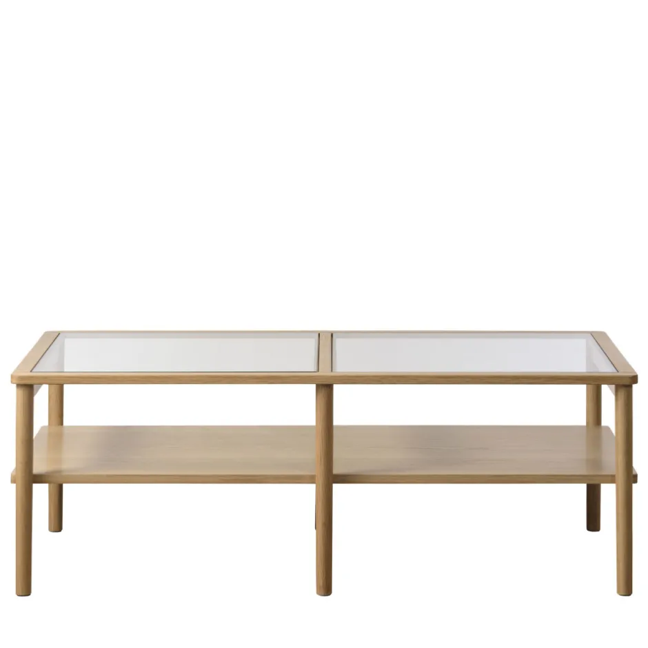 Clearance No name CAHIR Table basse en verre trempé et bois 120x60cm