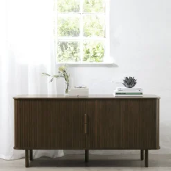 Discount No name CALLAN Buffet aux portes coulissantes en bois strié L160cm