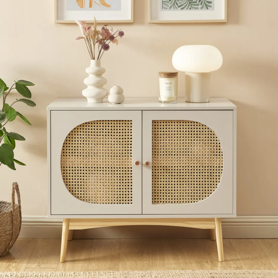 Online No name CANNO Buffet 2 portes en bois et cannage L90cm