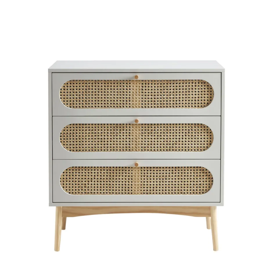 Hot No name CANNO Commode 3 tiroirs en bois et cannage L80cm