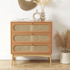 Hot No name CANNO Commode 3 tiroirs en bois et cannage L80cm