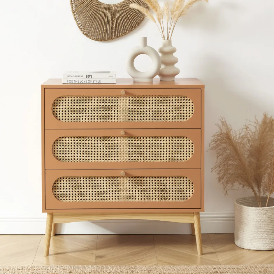 Hot No name CANNO Commode 3 tiroirs en bois et cannage L80cm