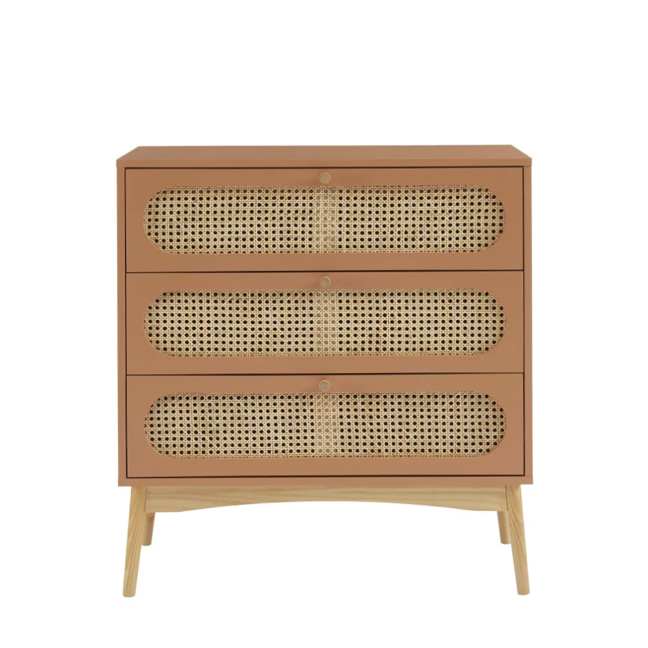 Hot No name CANNO Commode 3 tiroirs en bois et cannage L80cm