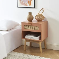 New No name CANNO Table de chevet enfant 1 tiroir en bois et cannage
