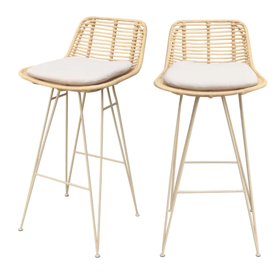 Discount Drawer CAPURGANA Lot de 2 chaises de bar design en rotin pieds beige H67cm