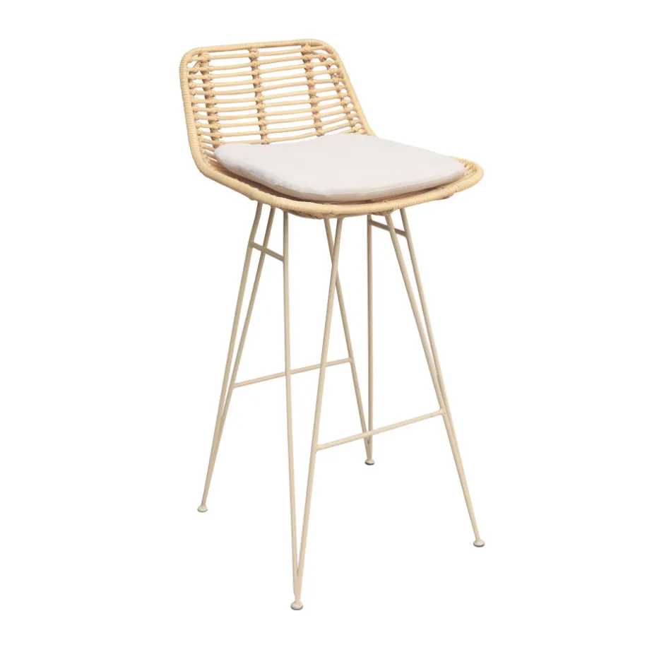 Discount Drawer CAPURGANA Lot de 2 chaises de bar design en rotin pieds beige H67cm