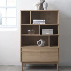 New No name CLANE Bibliothèque 6 niches, 2 portes en bois H140cm