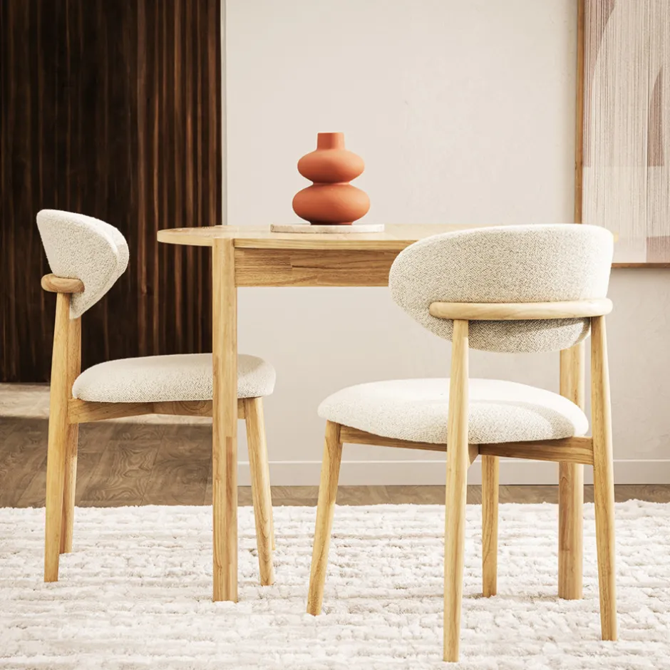 Discount Drawer CLARA Lot de 2 chaises en tissu bouclette et bois