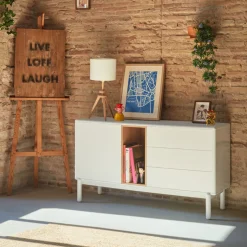 Outlet Teulat CORVO Buffet 1 porte 3 tirois en bois L136,8cm