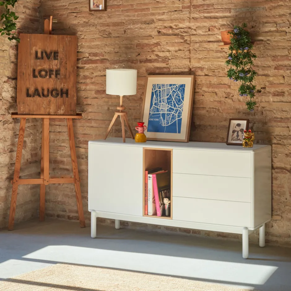 Outlet Teulat CORVO Buffet 1 porte 3 tirois en bois L136,8cm