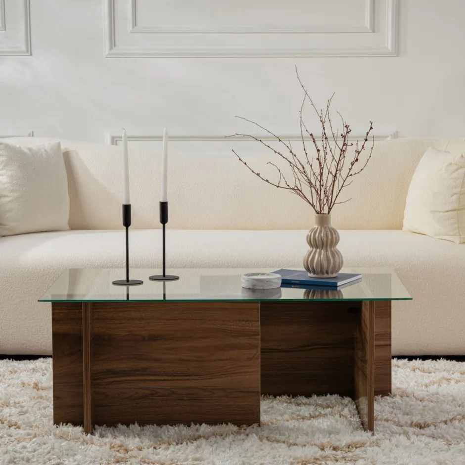 Clearance Drawer CUBIX II Table basse en verre trempé et bois