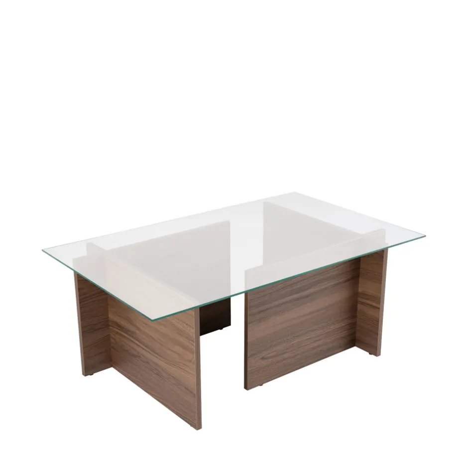 Clearance Drawer CUBIX II Table basse en verre trempé et bois