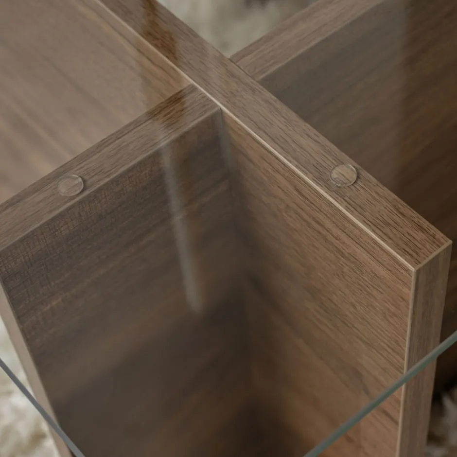Clearance Drawer CUBIX II Table basse en verre trempé et bois