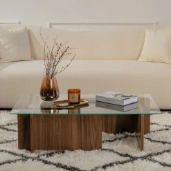 Clearance Drawer CUBIX Table basse en verre trempé et bois