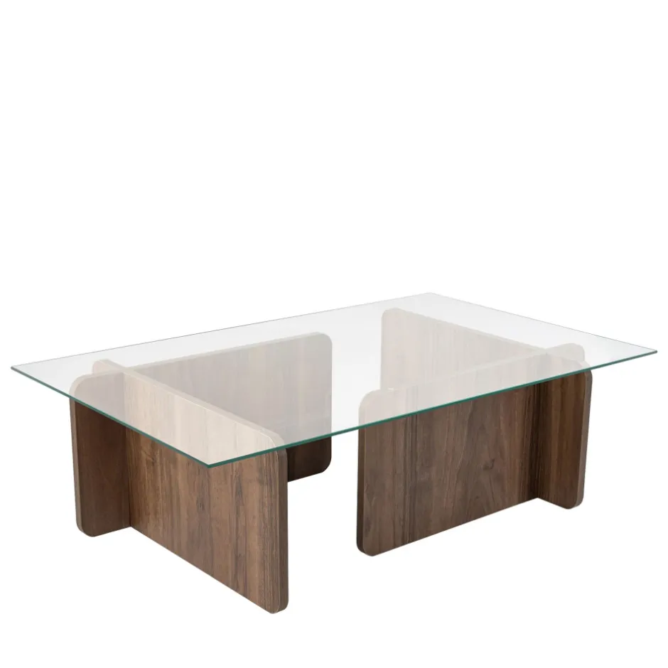 Clearance Drawer CUBIX Table basse en verre trempé et bois