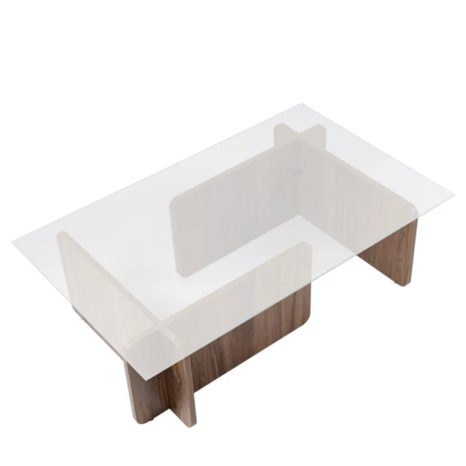 Clearance Drawer CUBIX Table basse en verre trempé et bois