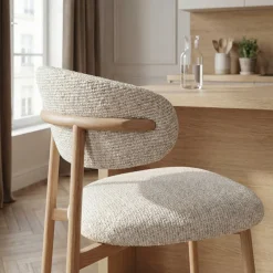 Online Drawer DRACO Lot de 2 chaises de bar en tissu pieds effet bois clair H65cm