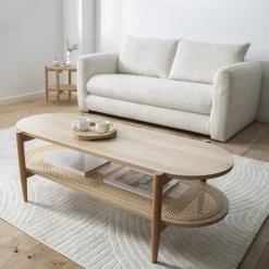 Best Drawer ELLOS Table basse ovale en bois et cannage