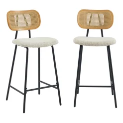 Clearance No name EMA Lot de 2 tabourets de bar en tissu bouclette et métal H66,5cm
