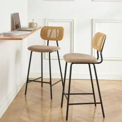 Clearance No name EMA Lot de 2 tabourets de bar en tissu bouclette et métal H66,5cm