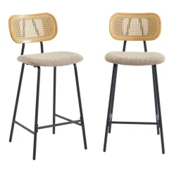 Clearance No name EMA Lot de 2 tabourets de bar en tissu bouclette et métal H66,5cm
