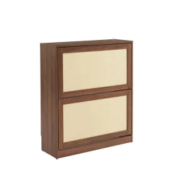 Outlet No name ESTELA Meuble à chaussures 2 portes en bois et cannage L80cm