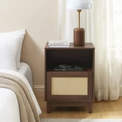 Online No name ESTELA Table de chevet 1 porte en bois et cannage