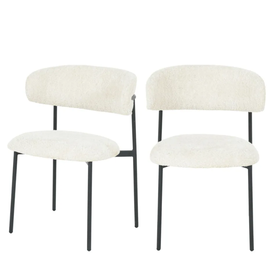 Online Drawer ESTER Lot de 2 chaises en tissu bouclette et métal