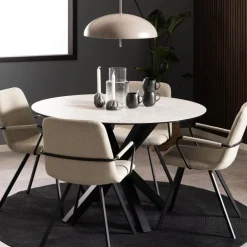 Sale Drawer EURAME Table à manger 4 places ronde en céramique et métal