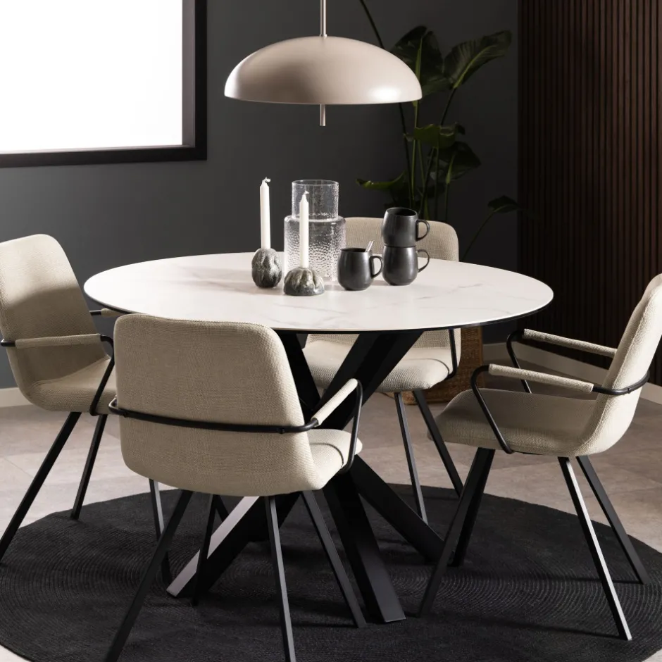 Sale Drawer EURAME Table à manger 4 places ronde en céramique et métal