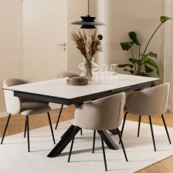 Discount Drawer EURAME Table à manger extensible 6 à 12 personnes en céramique et métal 200-240x100cm